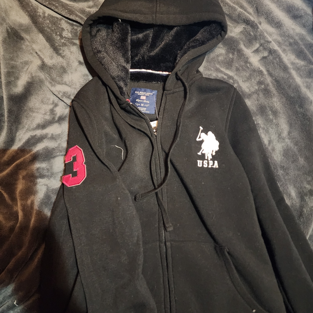 U.S. Polo Assn. Black Hooded Jacket with Red Accent